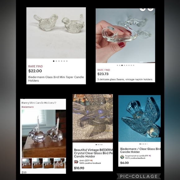 Beidermann Vintage Glass Mini Candle Holders - Vintage Crystal Doves - Picture 11 of 11